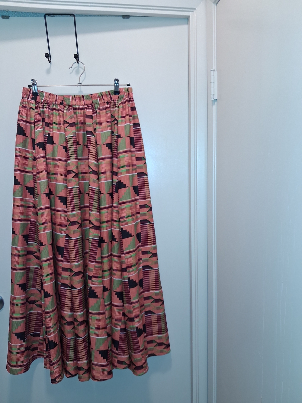 Geometric Print Maxi Skirt in Pink and Green